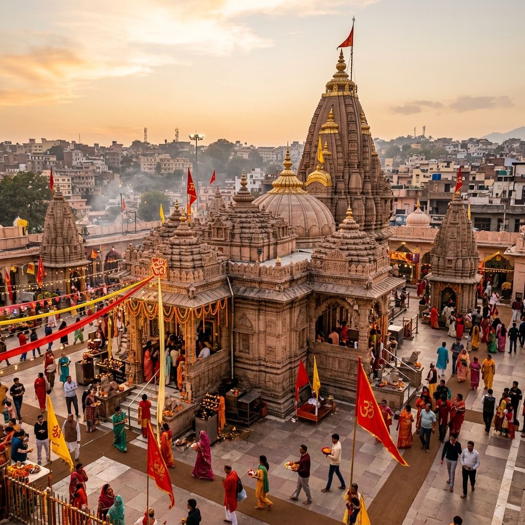 Raghunath Temple Jammu with colorful flags