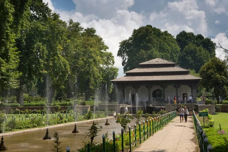 Shalimar Bagh Mughal Garden with stone pavilion and fountains